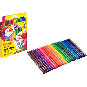 Jovi Felt Pens Pack de 24 Rotuladores - Punta de 3mm - Amplia Variedad de Tonos - Tinta de Gran Fijacion - Capuchon de Ventilado - Grip Triangular Erg