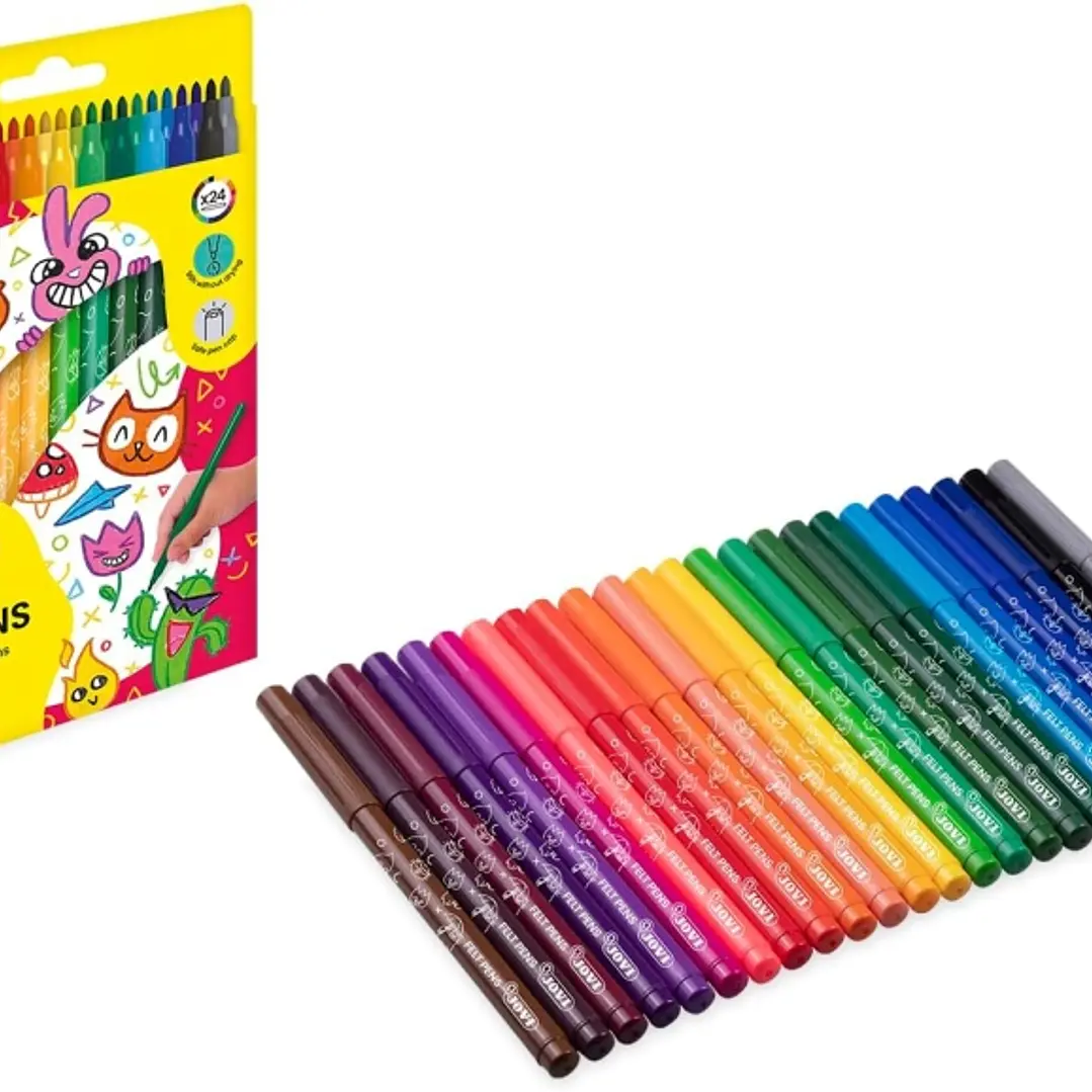 Jovi Felt Pens Pack de 24 Rotuladores - Punta de 3mm - Amplia Variedad de Tonos - Tinta de Gran Fijacion - Capuchon de Ventilado - Grip Triangular Erg 1