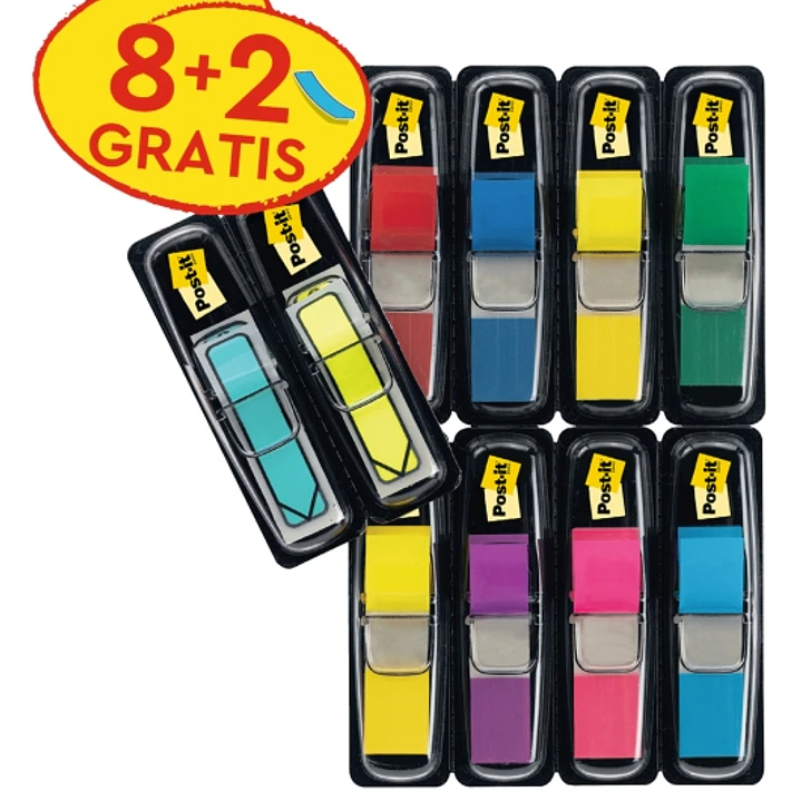 Post-It Index Pack de 10 Dispensadores con 35 Marcadores de Indice Reposicionables - Forma Rectangular - Colores Surtidos 1
