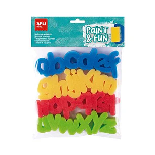 Apli Kids Paint & Fun Pack de 26 Sellos de Esponja Modelo abc para Estampacion - Formas de Letras Minisculas - Colores Surtidos