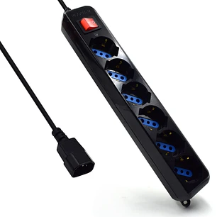 Ewent Regleta con 6 Tomas Tipo L/F (Schuko) para SAI - Proteccion contra Sobretension - Proteccion Infantil - Interruptor On/Off - Enchufe Vde - Cable