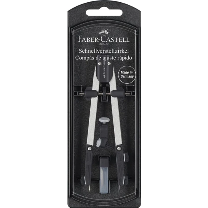 Faber-Castell Compas de Ajuste Rapido - Articulaciones en ambos Brazos - Accesorios de Recambio - Adaptador Universal 1