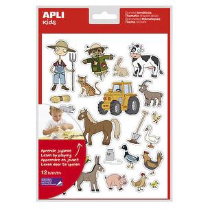 Apli Kids Pack de 276 Gomets Tematicos La Granja - Adhesivo Removible a Base Agua - Libre de Disolventes - Ideal para Escuelas - Divertidas Ilustracio