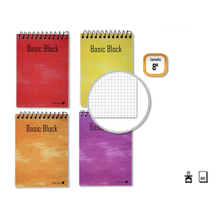 Golden Cuaderno Espiral Superior 8º Apaisado (153x102mm) 80 Hojas 60gr Cuadricula 4x4 - Tapa Plastificada - Margen Remarcado - Colores Surtidos