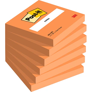Post-It Pack de 6 Blocs de 100 Notas Adhesivas Reposicionables - Forma Cuadrada - 76x76mm - Color Naranja