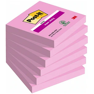 Post-It Pack de 6 Blocs de 100 Notas Adhesivas Reposicionables - Forma Cuadrada - 76x76mm - Color Rosa