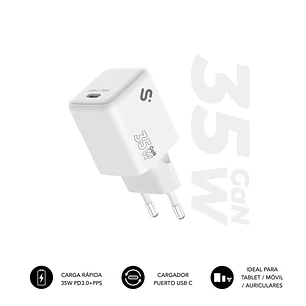 Subblim Cargador de Pared GaN 35W - USB-C -  Carga rápida - Color Blanco