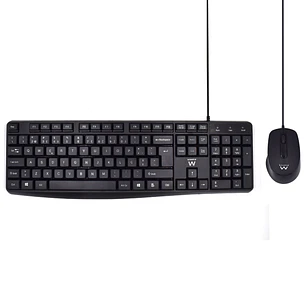 Ewent Pack Teclado + Raton para Oficina - Teclas Silenciosas de Perfil Bajo - 1000dpi - Disposicion Portuguesa QWERTY PT - Cable de 1.35m - Teclas Sil