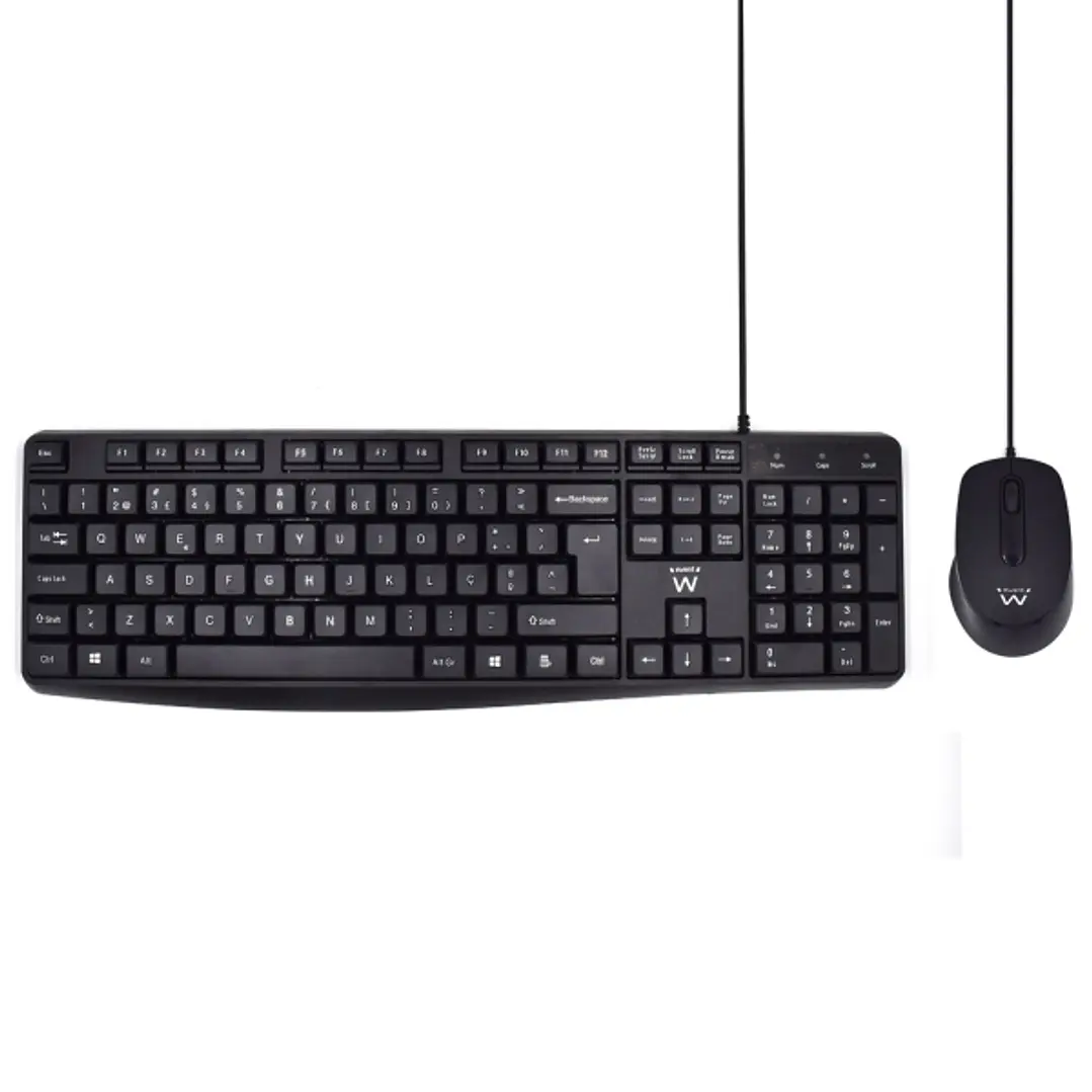 Ewent Pack Teclado + Raton para Oficina - Teclas Silenciosas de Perfil Bajo - 1000dpi - Disposicion Portuguesa QWERTY PT - Cable de 1.35m - Teclas Sil 1