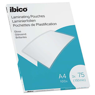 Ibico Caja de 100 Laminas de Plastificar Gloss A4 75 Micras - Acabado Cristalino de Alto Brillo - Plastifica Papel, Fotos, Tarjetas de Visita, Recurso