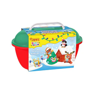 Jovi Play & Fun Cofre Christmas Adventure con 24 Barras de Plastilina 15gr + Modeladores + Recortables - Sin Gluten - Base Vegetal - No se Seca - Colo
