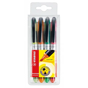 Stabilo Navigator Pack de 4 Marcadores Fluorescentes - Zona de Agarre - Diseño Delgado - Practico Clip para Llevar - Trazo entre 2 y 5mm - Colores Ama