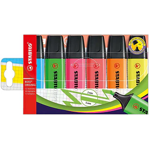 Stabilo Boss 70 Pack de 6 Marcadores Fluorescentes - Trazo entre 2 y 5mm - Recargable - Tinta con Base de Agua - Colores Surtidos