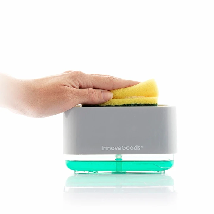 Innovagoods Pushoap Dispensador de Jabon 2 en 1 - Capacidad 330ml - ABS y Poliestireno - Multifuncion - Antibacteriano - Contenedor Transparente - 13. 1