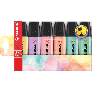 Stabilo Boss 70 Pastel Pack de 6 Rotuladores Marcadores Fluorescentes - Trazo entre 2 y 5mm - Recargable - Tinta con Base de Agua