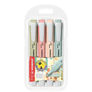 Stabilo Swing Cool Naturecolors Pack de 4 Marcadores Fluorescentes - Cuerpo Plano - Punta Biselada - Trazo entre 1 y 4mm - Tinta con Base de Agua - An