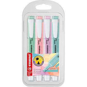 Stabilo Swing Cool Pastel Pack de 4 Marcadores Fluorescentes - Cuerpo Plano - Punta Biselada - Trazo entre 1 y 4mm - Tinta con Base de Agua - Colores 