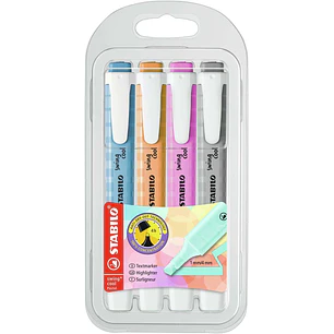 Stabilo Swing Cool Pastel Pack de 4 Marcadores Fluorescentes - Cuerpo Plano - Punta Biselada - Trazo entre 1 y 4mm - Tinta con Base de Agua - Antiseca