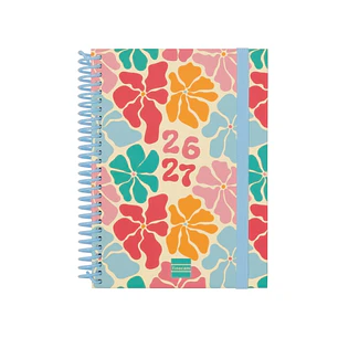 Finocam Diva Agenda Escolar 26/27 - Semana Vista Horizontal - Formato 8º - 120x164mm - Tapas de Carton Forrado - Papel de 80g/m2 - Espiral de Plastico