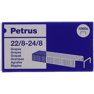 Petrus Caja de 1000 Grapas 22/8-24/8 Cobreadas - Hasta 40 Hojas - Patilla de 8mm