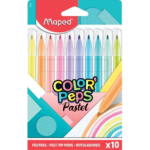Maped Color´Peps Pastel Pack de 10 Rotuladores con Punta Media Bloqueada 2.8mm - Tinta Lavable - Colores Pastel Surtidos