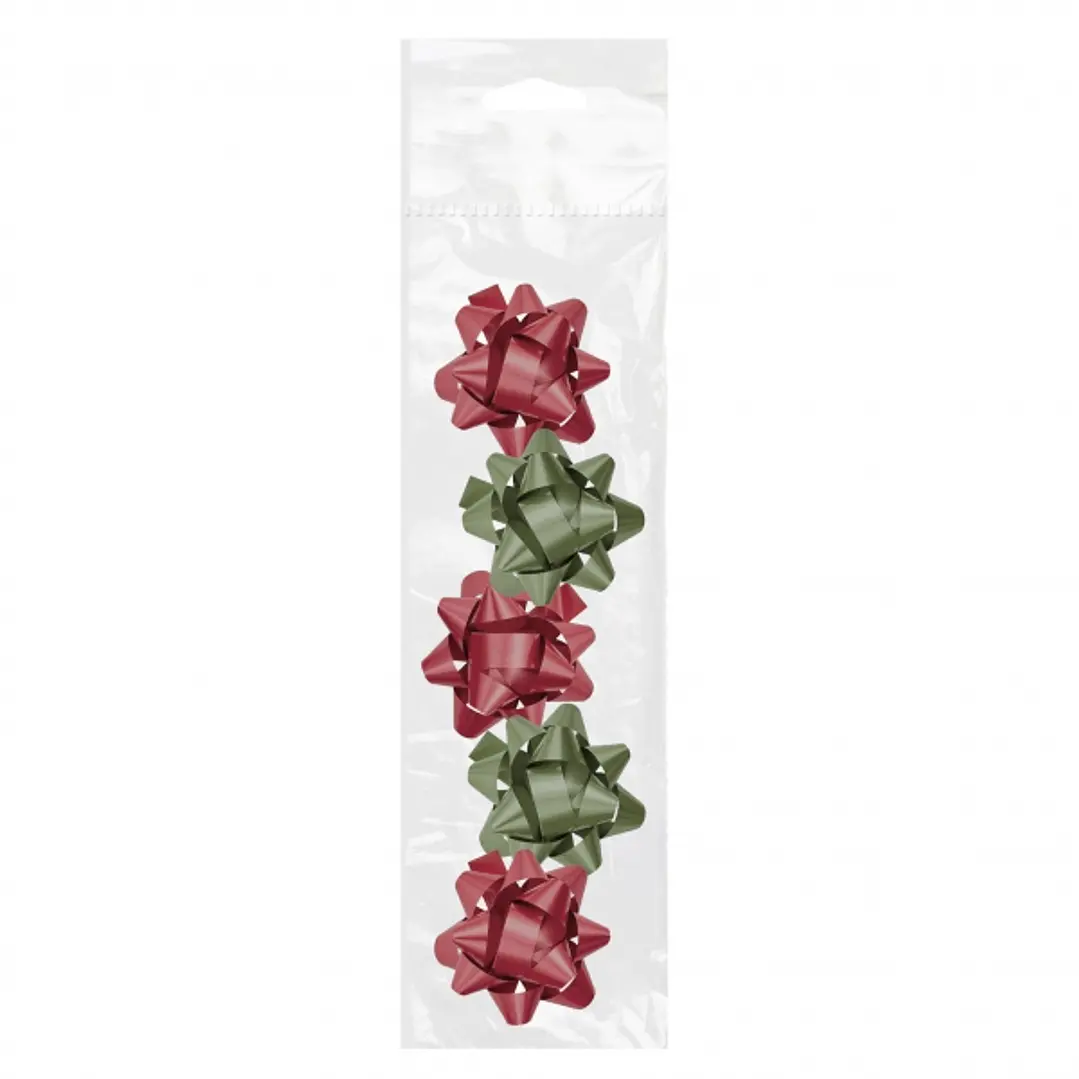 Dohe Chic Pack de 5 Lazos para Regalo - Forma de Estrella - Tamaño 5.6cm - Colores Rojo y Verde 1