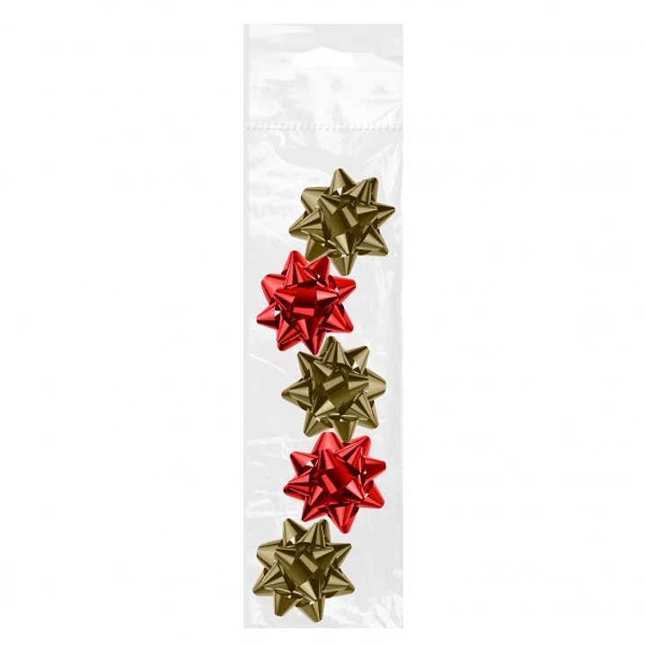 Dohe Shiny Pack de 5 Lazos para Regalo - Forma de Estrella - Tamaño 5.6cm - Colores Rojo y Oro 1