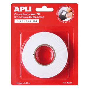 Apli Cinta Adhesiva Doble Cara Foam 3D 19mm x 2.28m - Adhesion Fuerte y Duradera - Ideal para Manualidades y Decoracion - Color Blanco