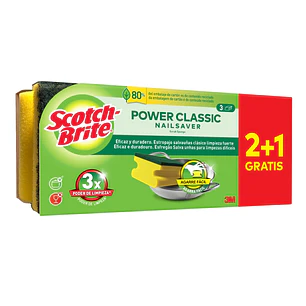 Scotch-Brite Classic Pack de 3 Estropajos de Cocina - Proteccion para los Dedos - Promocion 2 + 1 Gratis - Color Amarillo