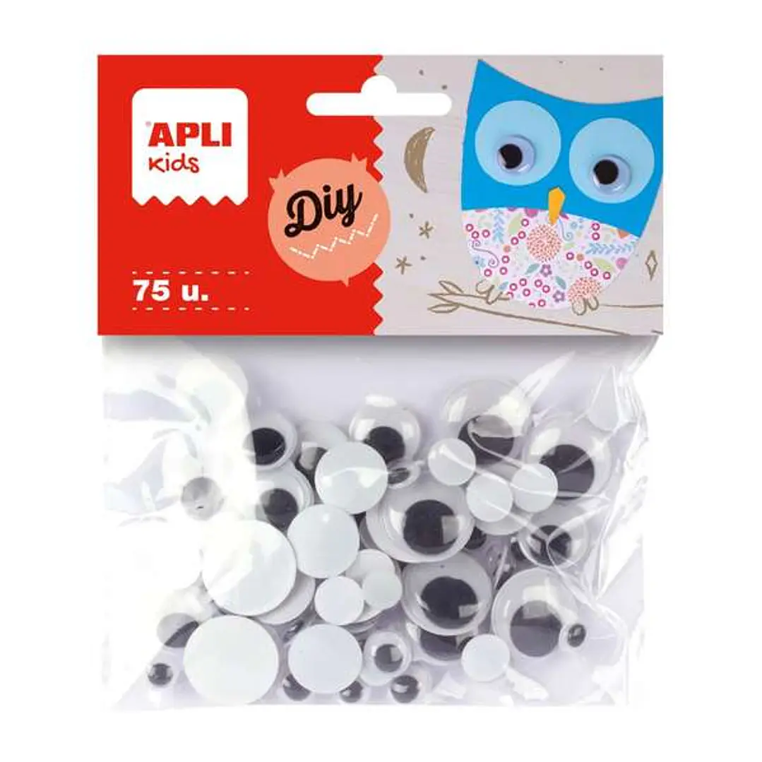 Apli Pack de 75 Ojos Moviles Redondos - Medidas Surtidas Ø 8 mm, Ø 10 mm, Ø 16 mm y Ø 20 mm - Color Negro 1