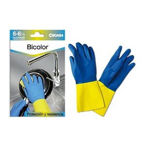 Cegasa Guantes de Latex Talla P 6-6 1/2 - Flocados - Uso General, Domestico, Limpieza, Industria Quimica - Espesor en Palma de 0,6mm - Color Azul/Amar