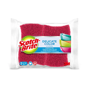 Scotch-Brite Delicate Color Pack de 2 Estropajos de Cocina - Proteccion para los Dedos - No Raya - Color Rojo