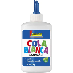 Imedio Cola Blanca Escolar 125gr - Sin Disolventes - Bote Blando Ideal para Niños - Con Espatula Incorporada