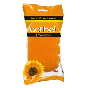 Actibel Spa Esponja Corporal de Doble Accion - 1 Lado Suave - 1 Lado Exfoliante - Ergonomica - Color Naranja