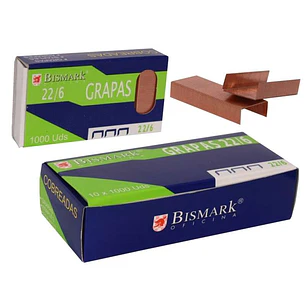 Bismark Caja de 1000 Grapas de Alambre de Alta Calidad Modelo 22/6 - Cobreadas