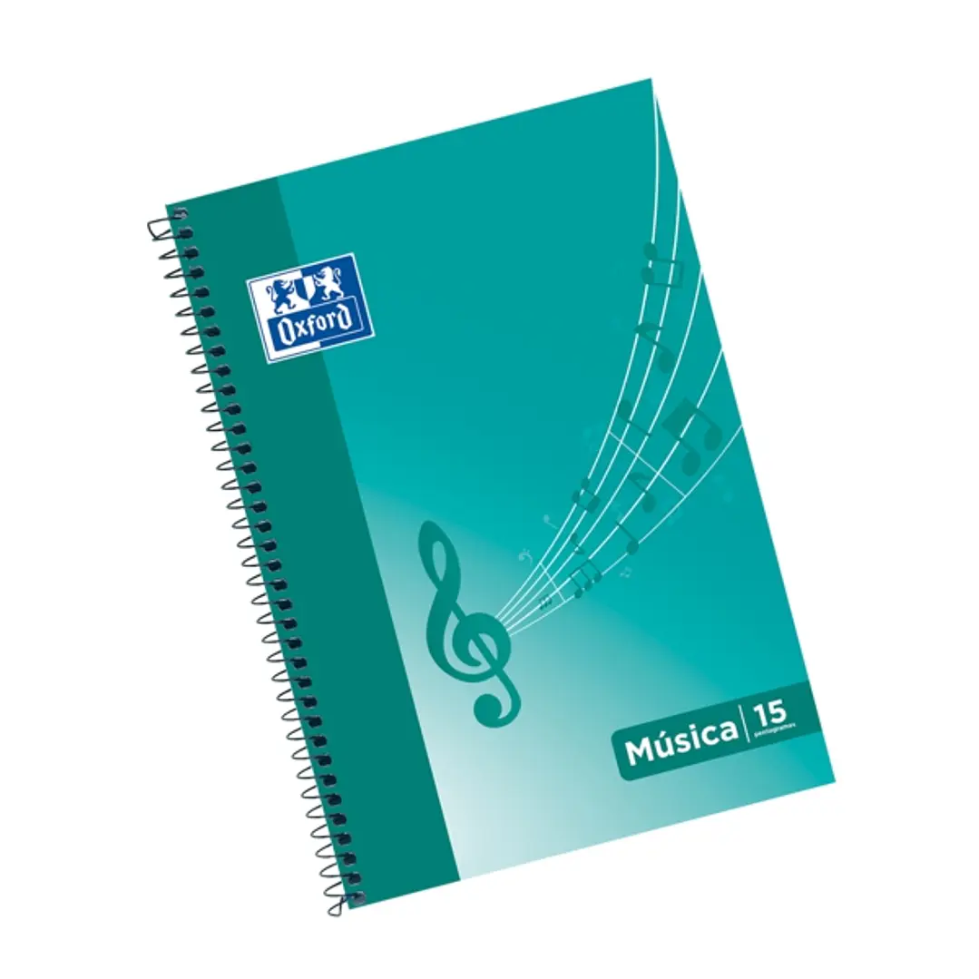 Oxford Cuaderno de Musica Espiral Formato Folio 20 Hojas - 15 Pentagramas Interlineado de 2mm - Tapa Blanda - Color Ice Mint 1