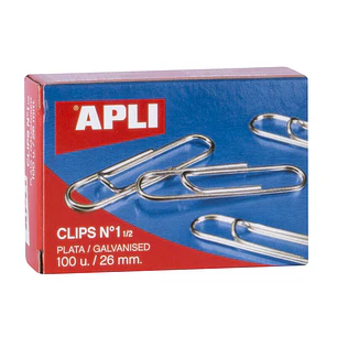 Apli Clips Alambre Nº 1½ - 26mm - Acabado Galvanizado Plata - 100 Unidades por Caja - Organizacion Perfecta
