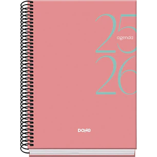Dohe System Agenda Escolar 25/26 Espiral A5 - Semana Vista - Papel 70g/m2 - Cubierta de Carton Plastificado - Color Rosa