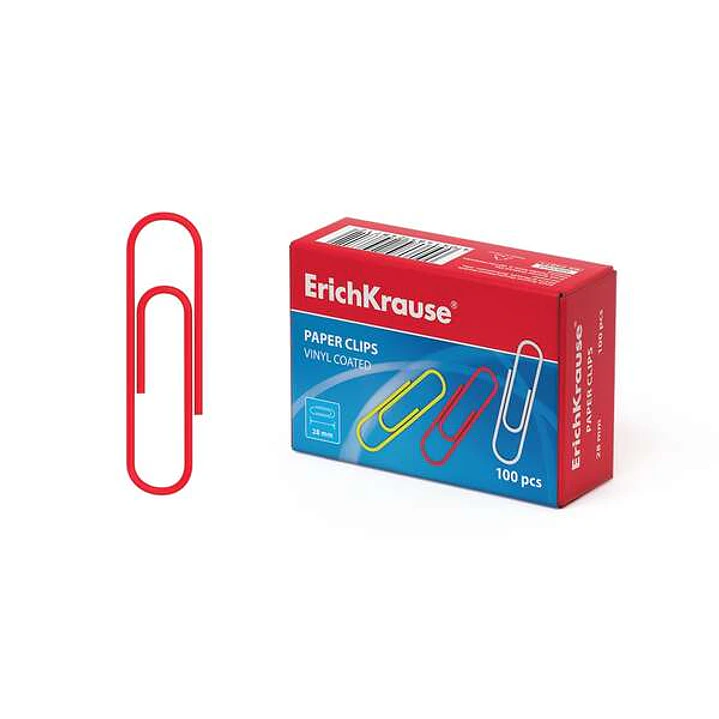Erichkrause Caja de 100 Clips de Colores con Recubrimiento de Vinilo - Alambre de Acero de Alta Calidad - Resistente a la Corrosion - Colores Surtidos 1