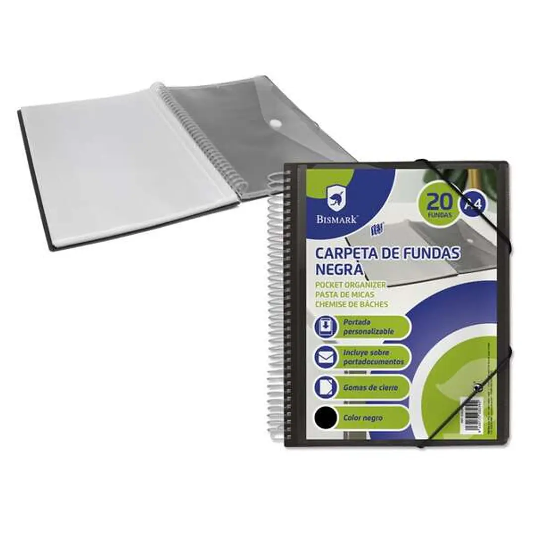 Bismark Carpeta con 20 Fundas Transparentes - Formato A4 - Incluye Sobre Portadocumentos - Cierre de Gomas 1