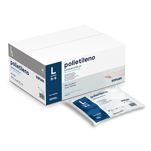 Santex Polietileno Pack de 100 Guantes de Polietileno Talla L - Sin Polvo - Libre de Latex - No Esteriles - Transparentes