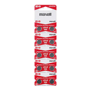 Maxell Pack de 10 Pilas Alcalinas de Boton LR43 1.5V