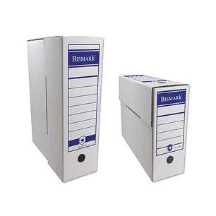 Bismark Caja de Archivo Definitivo Folio Prolongado 12x39x27cm - Carton Corrugado - Papel Blanco con Zonas Pre Impresas - Doble Ollado