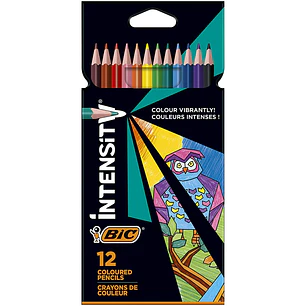 Bic Intensity Color Up Caja de 12 Lapices Triangulares de Colores Surtidos - Fabricados en Resina - Mina Ultraresistente de 3.20mm