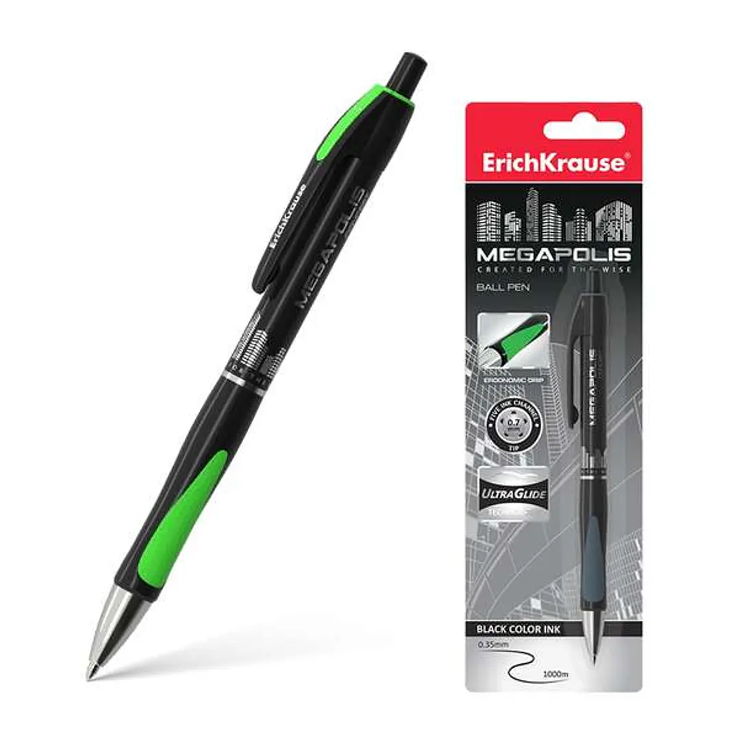 Erichkrause Boligrafo Automatico Megapolis Concept - Cuerpo Satinado Redondo - Zona de Agarre Ergonomica - Punta de 5 Canales - Tinta de Secado Rapido 1