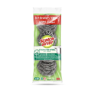 Scotch-Brite Pack de 4 Estropajos de Acero Inoxidable - Promocion 3 + 1 Gratis - Color Gris Metalizado