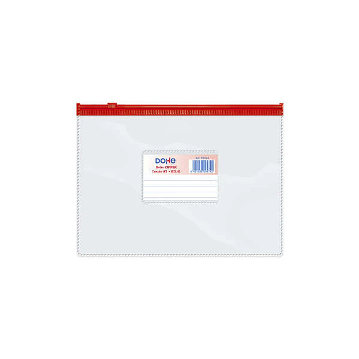 Dohe Bolsa Zipper Apaisada PVC Transparente 150 Micras - Tamaño A5 - Apertura Superior - Cierre Zip Hermetico 1