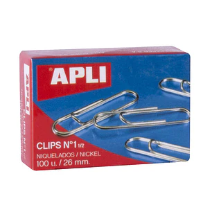Apli Clips Alambre Nº 1½ (26mm) - Acabado Niquel Brillante - Alta Resistencia a la Oxidacion - Caja con 100 Clips