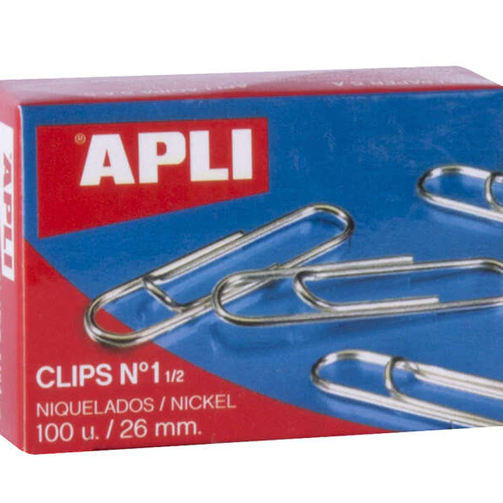 Apli Clips Alambre Nº 1½ (26mm) - Acabado Niquel Brillante - Alta Resistencia a la Oxidacion - Caja con 100 Clips 1