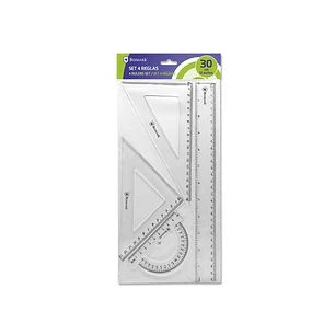 Bismark Pack de Reglas para el Colegio - Incluye Regla de 30cm - Escuadra de 12,5cm - Cartabon de 17.5cm - Transportador de 10cm - Presentacion en Bol
